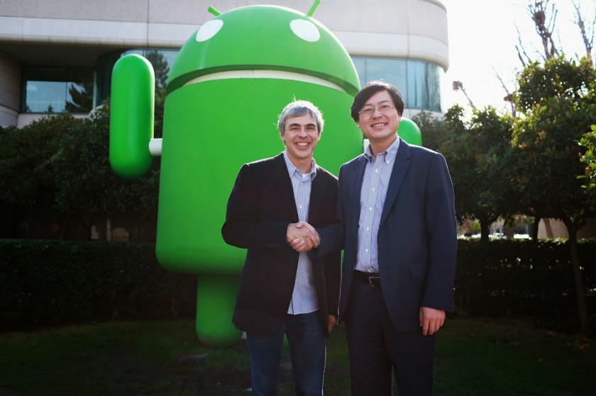Larry Page, CEO of Google et Yang Yuanqing, Chairman and CEO of Lenovo