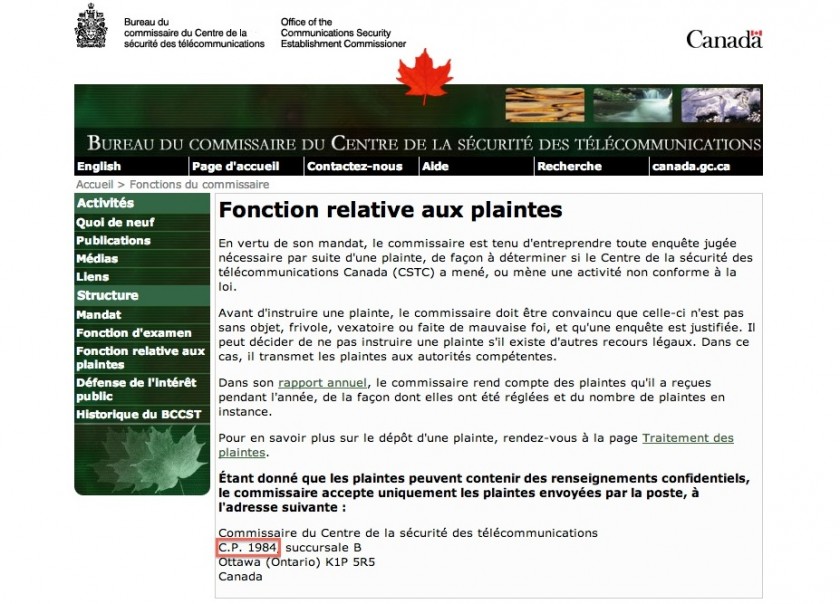 1984 - bureau du commissaire du centre de la securite des telecommunications - Canada
