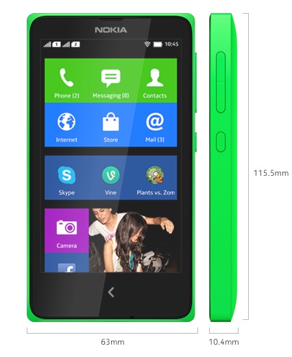 Nokia X Dimensions