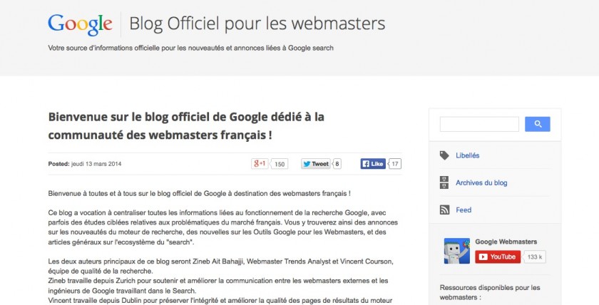 Google Blog Officiel en francais pour les Webmasters - Mars 2014