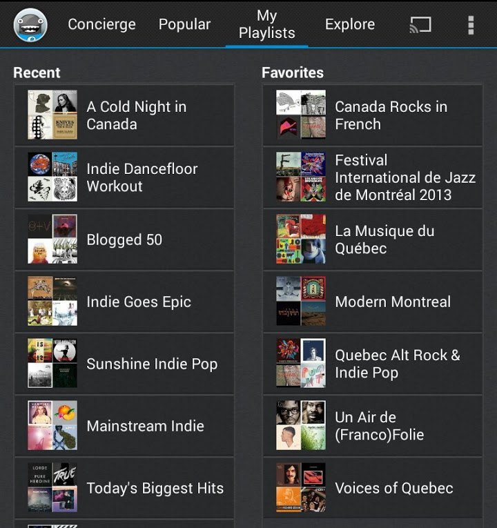 Songza - Playlists Musique Quebec - Mars 2014