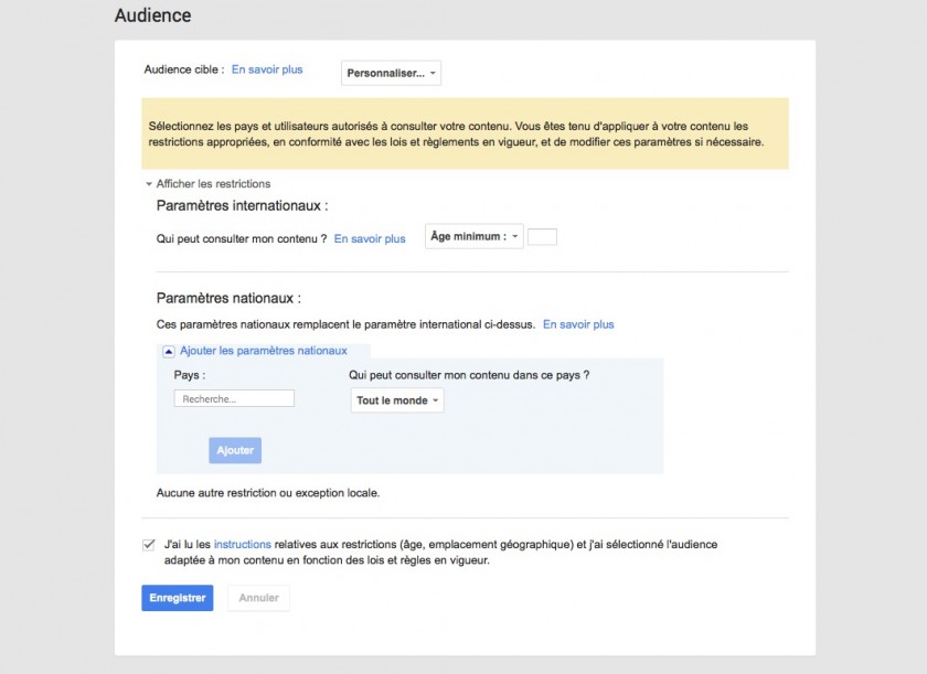 Audience Cible - Personnaliser - Page Google+