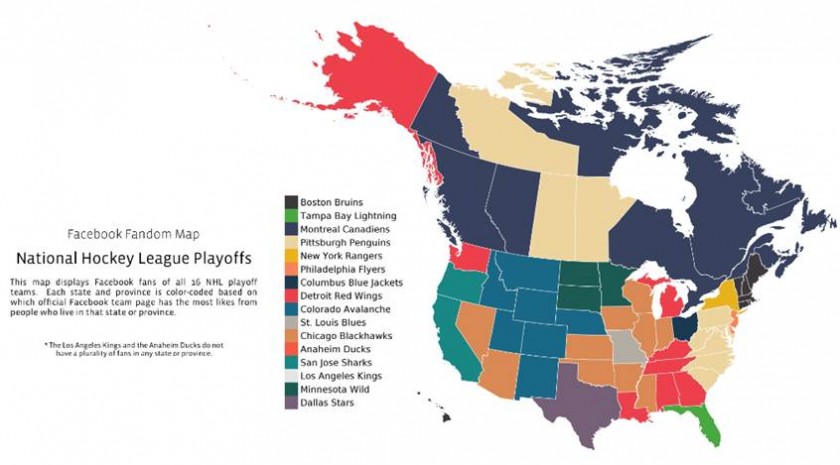 Carte partisans Facebook Amerique du Nord series eliminatoires de la coupe Stanley 2014