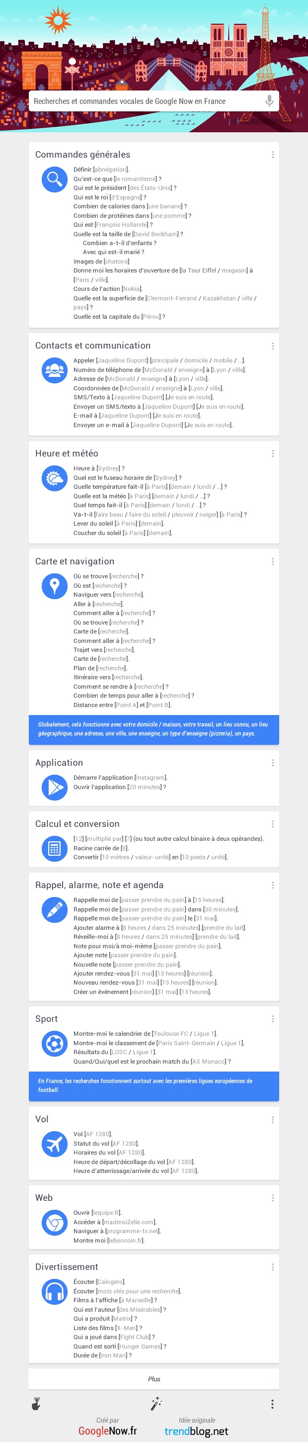 Google Now - Liste recherches commandes vocales en francais - Infographie GoogleNowFR