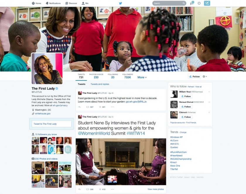 Nouveau profil Twitter 2014 - The First Lady FLOTUS
