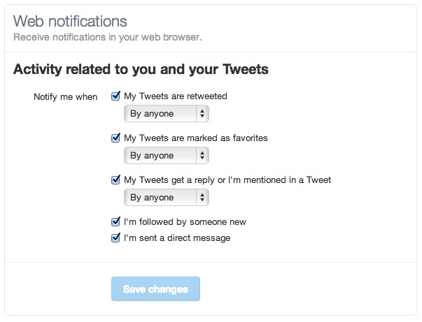 Reglages Pop-up Notification Twitter Web