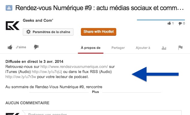 YouTube - Description 5 lignes - Avril 2014