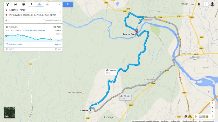 Google Maps - Topgraphie Deniveles - Itineraire Velo