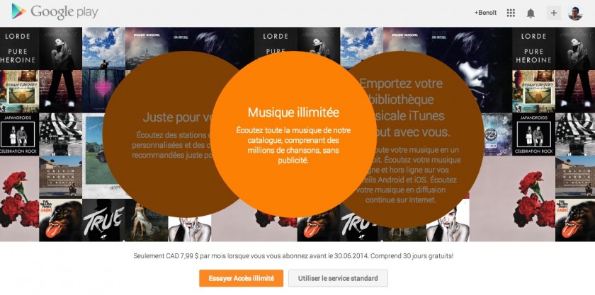 Google Play Music All Access (Acces illimite) - Offre Essai Canada