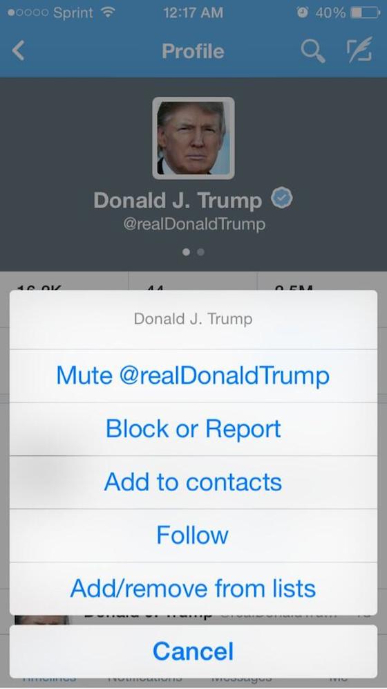 Twitter - mute feature - Donald Trump