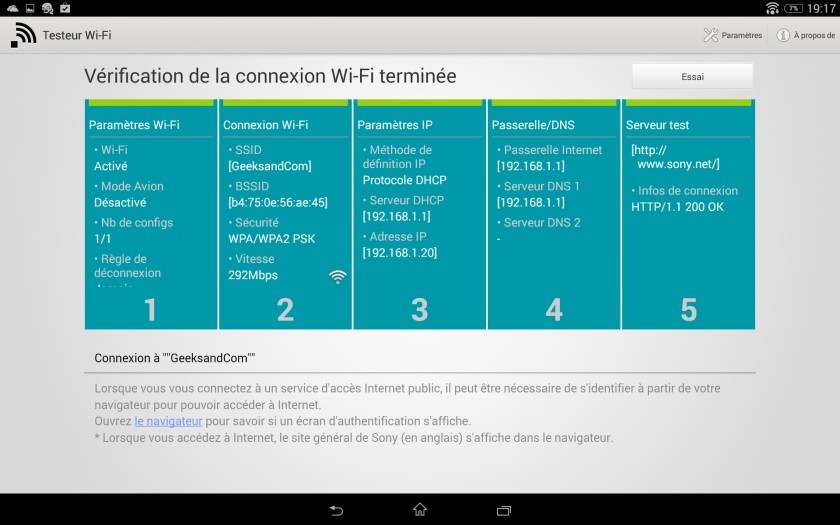 Xperia Z2 Tablet - Testeur Wi-Fi - GeeksandCom