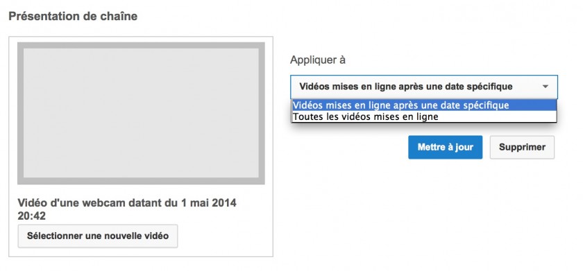 YouTube branded intro options affichage presentation de chaine 3 secondes