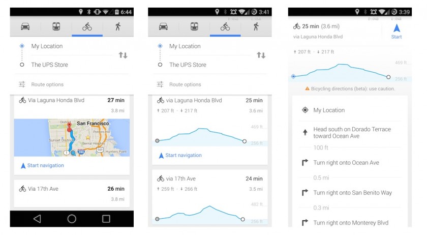 Google Maps Android - Denivele Cyclistes