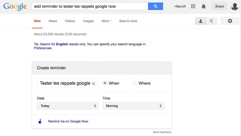 Rappels Google Now - Moteur de recherche