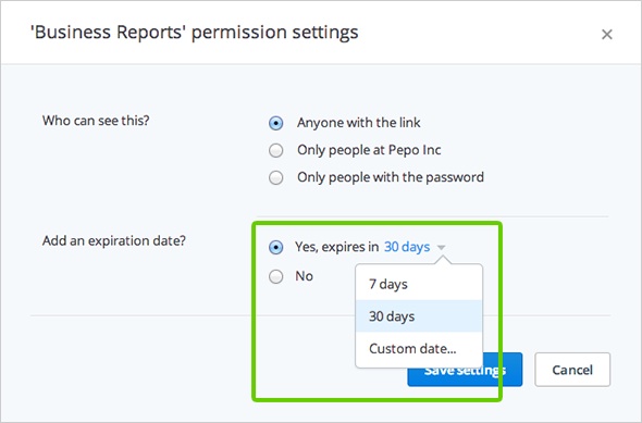 Delai lien partage - Dropbox Pro Entreprises