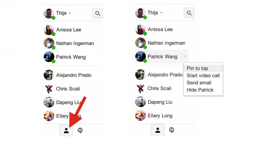 Gmail - pin Hangouts contacts
