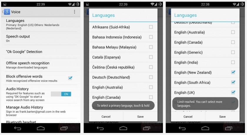 Google - Recherche vocale Android - support multilingue simultane