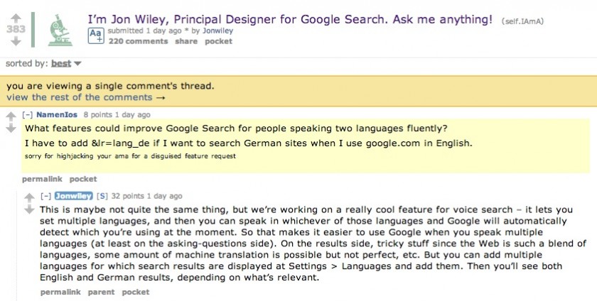 Jon Wiley - Google Search Multilingue - Reddit AMA
