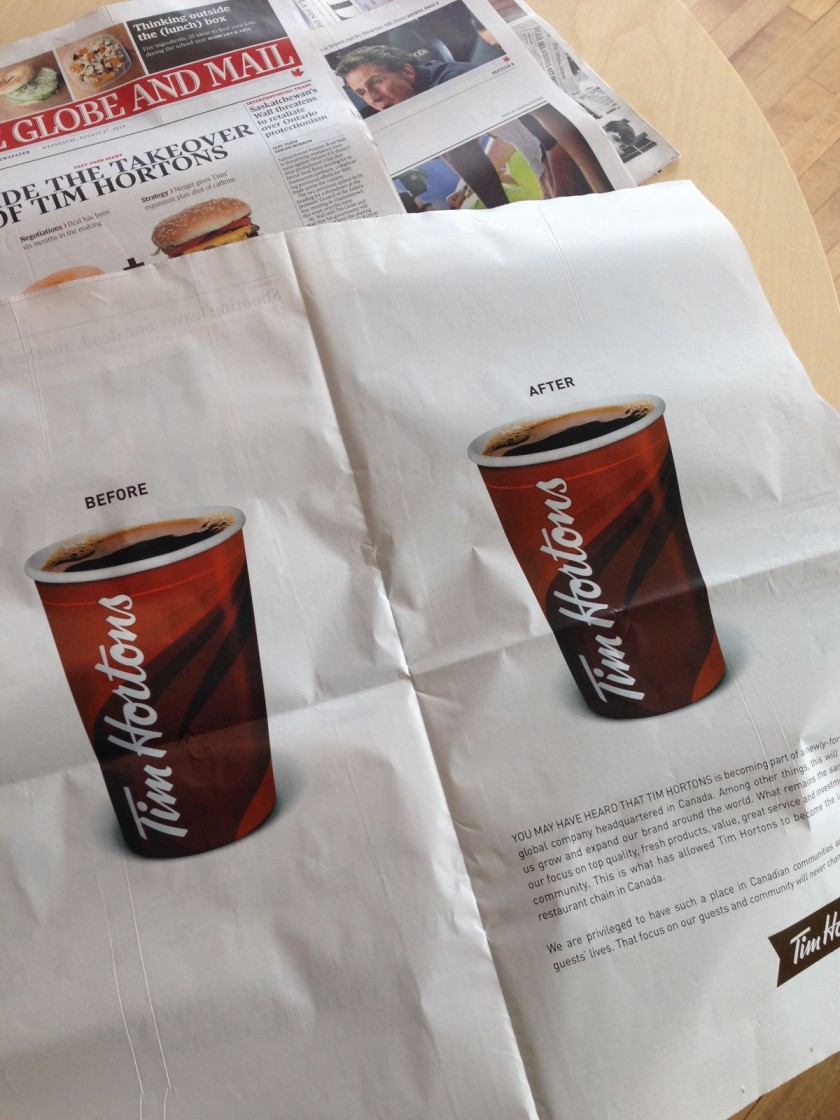 Publicite Burger King Tim Hortons Globe and Mail