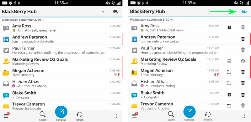 BlackBerry Hub - Instant Actions