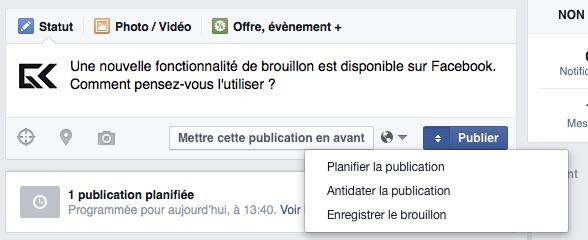 3 Options Publier - Page Facebook