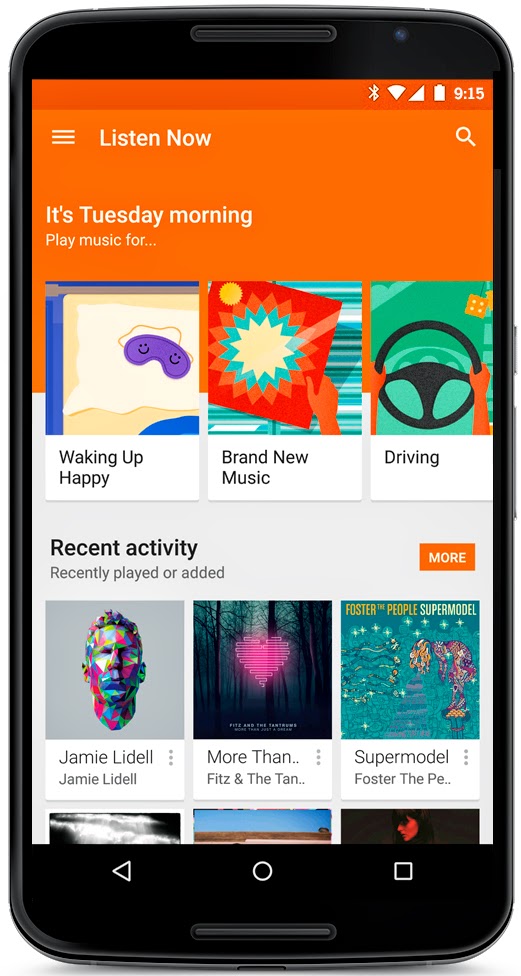 Google Play Music new recommendations Mobile Songza