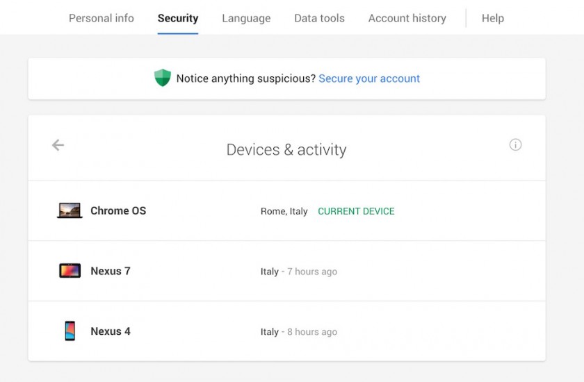 Google Device Activity UI