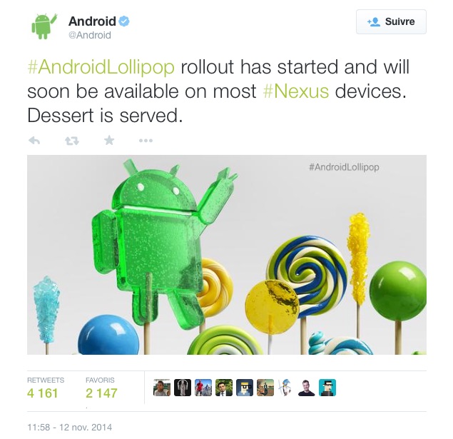 Tweet - Android 5 Lollipop - Gamme Nexus Google