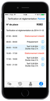 iphone - Application P$ Mobile - Stationnement Montreal - Reglementation