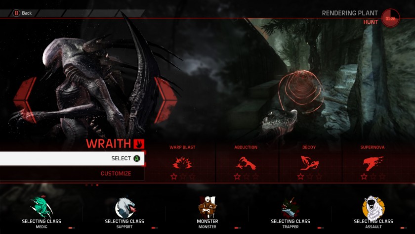 2K Evolve Wraith - Choix personnage