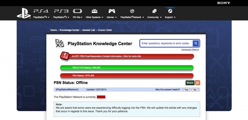 playstation network не работает