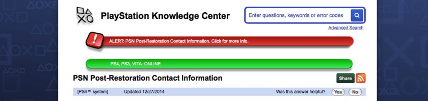 PSN PlayStation Network - Panne de Noel 2014 - Retour du service PS3 PSVita PS4