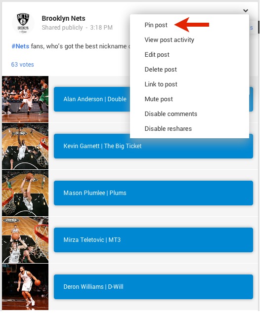 Profils et Pages Google+ Epingler statut - Pin Post 1