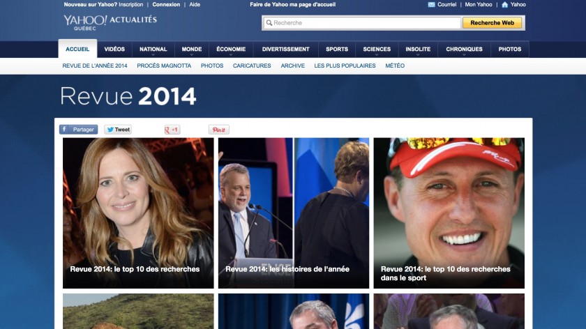 Yahoo Quebec - Revue Annee 2014 - Top 10 des recherches