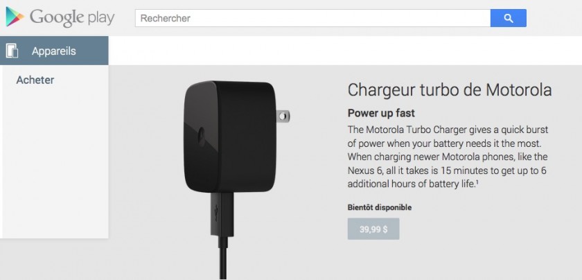 Chargeur Turbo Motorola - Play Store Canada - Moto X Nexus 6