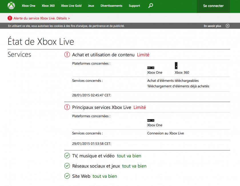 Xbox live panne