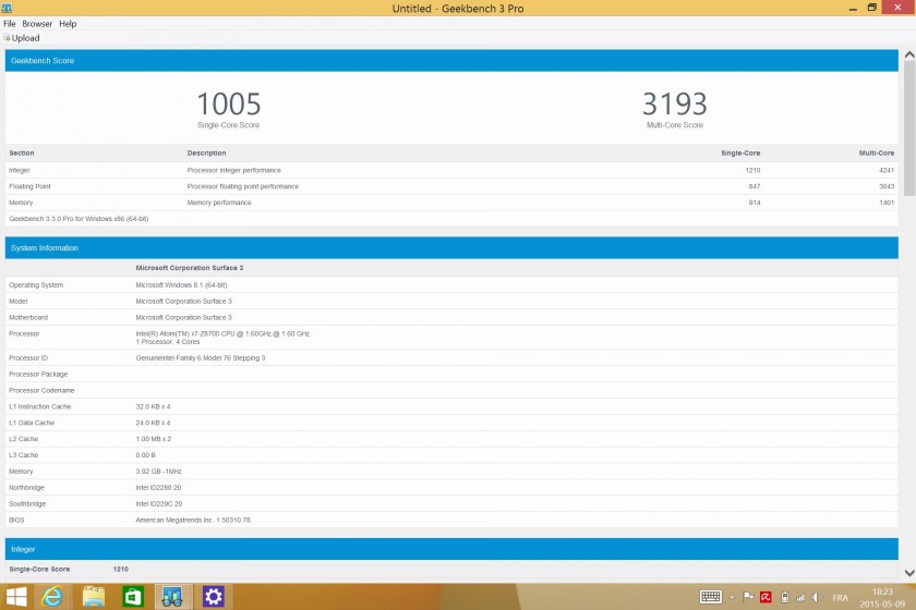 Geekbench Surface 3