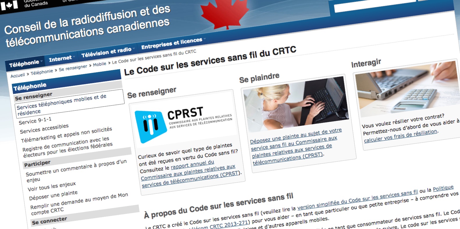 Nouveau Code Sans Fil - Site CRTC