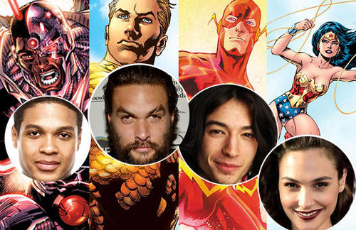 Cyborg, Aquaman, The Flash, Wonder Woman et leurs interprètes