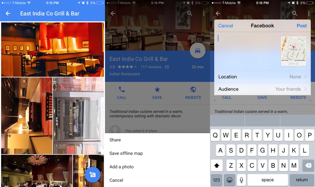Google Maps iOS - Partage Facebook