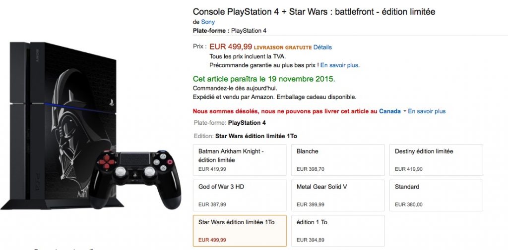 Console PS4 Pro 1To Édition Limitée Star Wars - Pour Pièces Détachées (ne Fonctionne Pas)