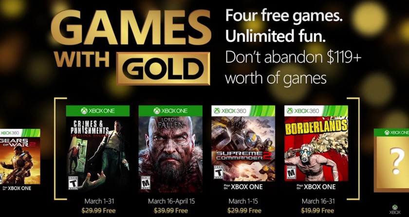 Games With Gold Mars 2016 Xbox Live Gold