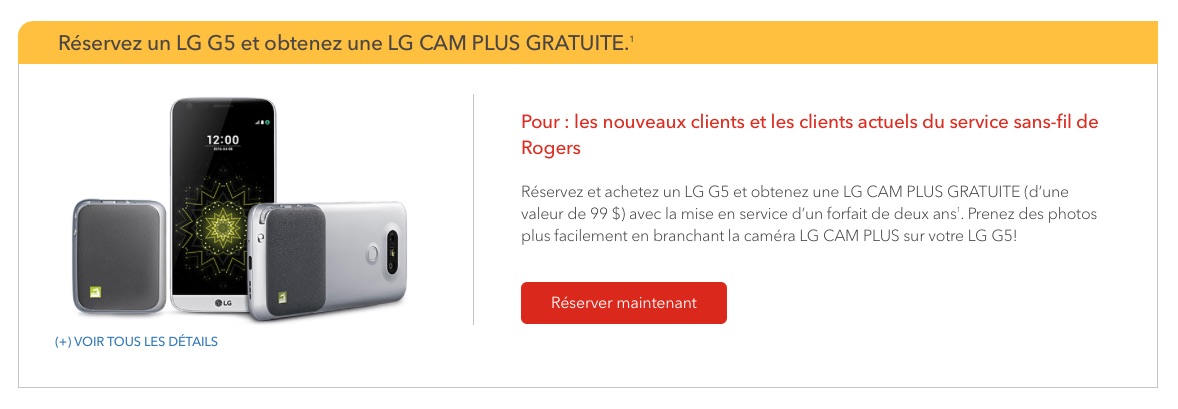 LG G5 - Precommande Rogers - LG CAM PLUS GRATUITE