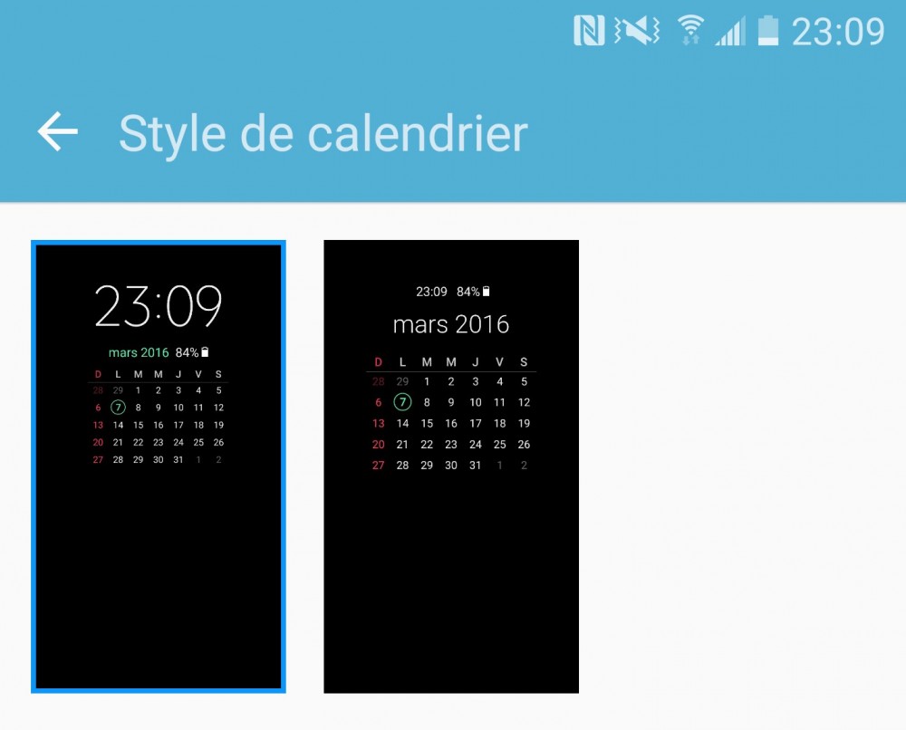 Samsung Galaxy S7 always on calendrier